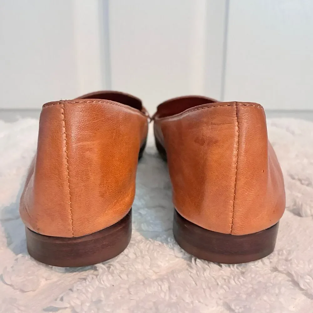 Tory Burch Miller Leather Loafers Cognac Brown Metal Logo Size 6.5